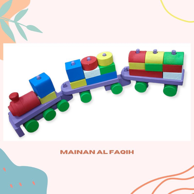 Mainan Edukasi Anak Susun Balok Kereta Api / Mainan Kereta Api Kayu / Mainan Edukatif Kayu