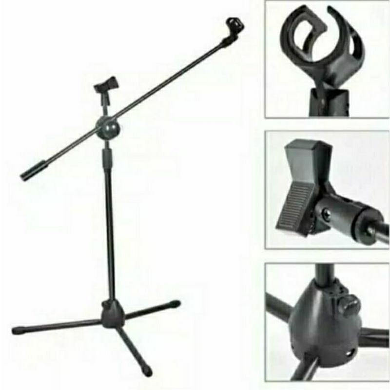 Stand Microphone Tinggi+Mic Holder - Stand Mic Lantai Tripod Condenser