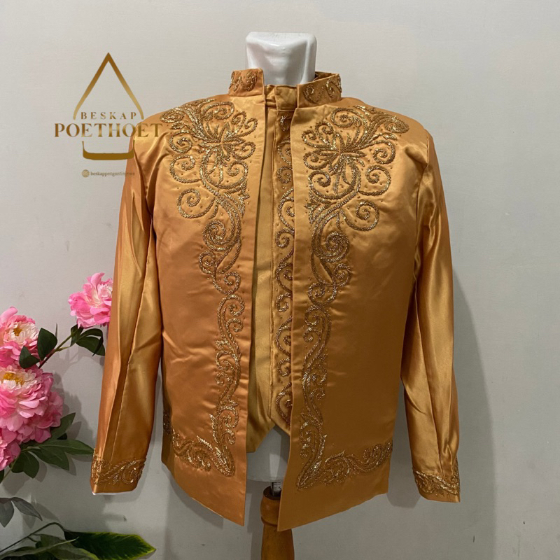 Jas pengantin muslim kuning emas gold/ basofi adat sunda bukan beskap jawa set celana
