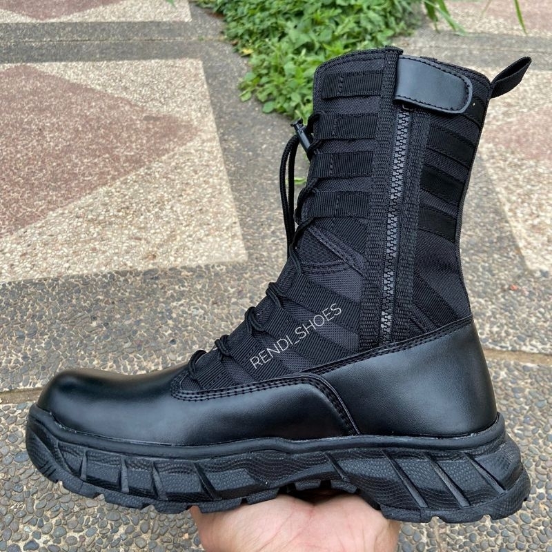 Sepatu pdl ninja hitam cordura anti air ujung plat besi sleting samping