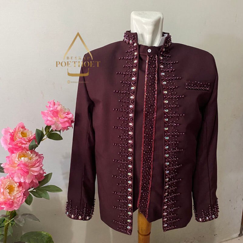 jas pengantin basofi manten pria premium warna burgandy merah maroon gelap tua