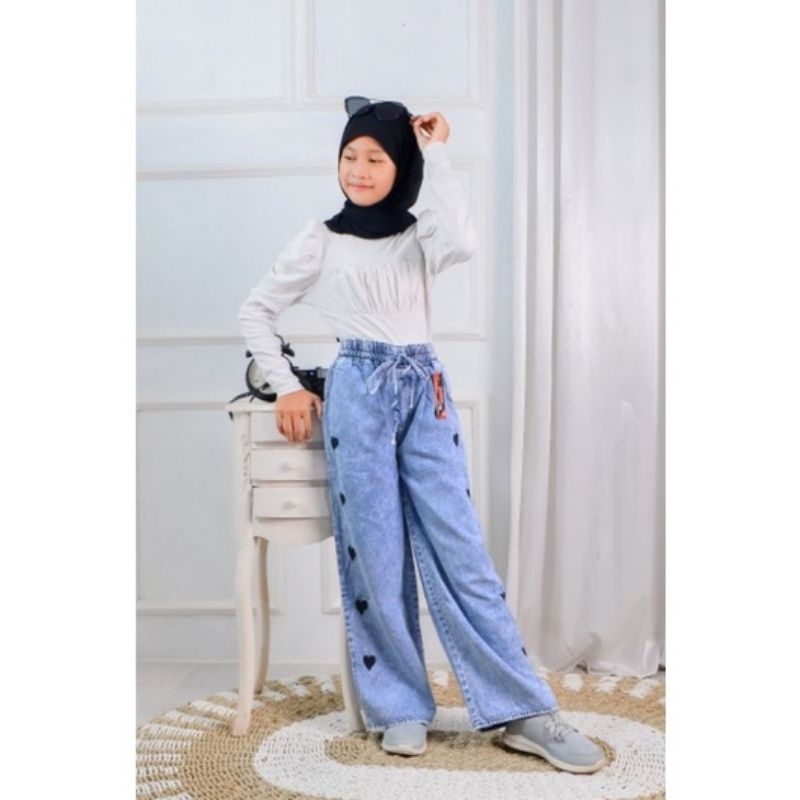 KULOT JEANS SNOW BLUE BORDIR 10-13 TAHUN / KULOT JEANS HIGH WAIST REMAJA