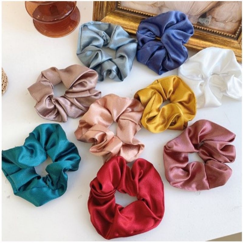 Ikat Rambut Scrunchie Satin Silk Import Korea Hairband Kunciran Cepol Hijab