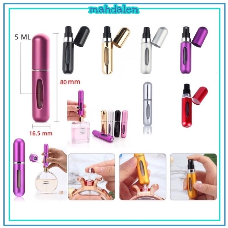 BOTOL 5ML PARFUM REFILL TRAVEL SPRAY MINI ATOMIZER sprayer isi ulang perfume pump atom bottle portabel refillable aluminium ukuran colok auto refill