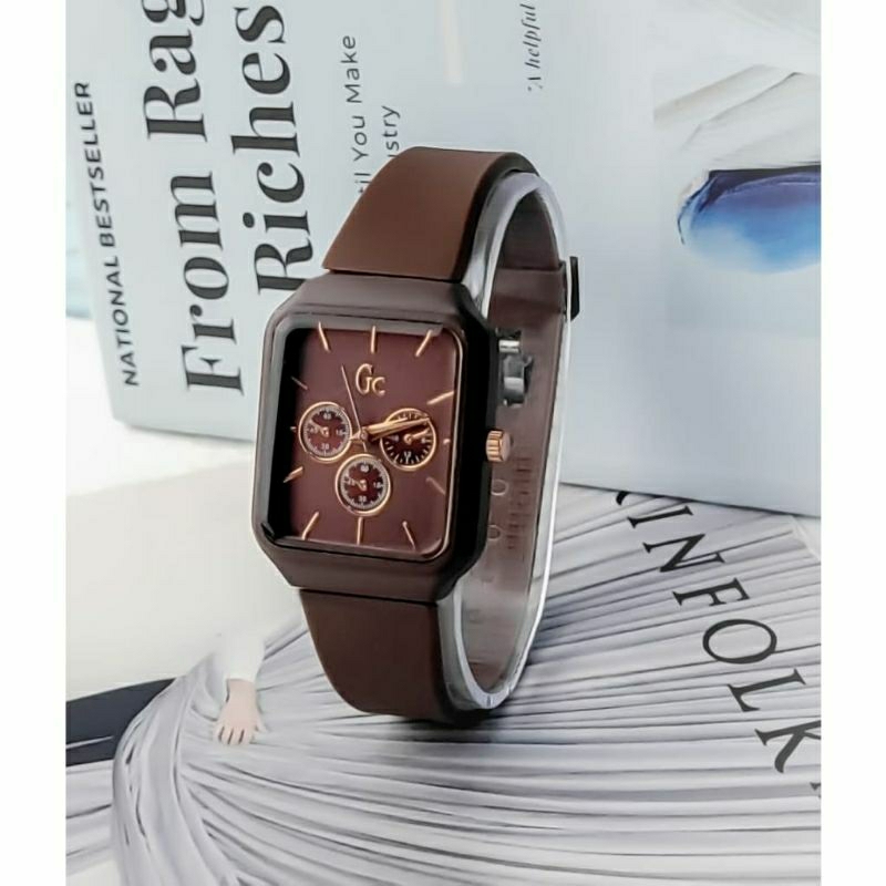 Jam Tangan GC Pria Wanita Analog Strap Halus Rubber Free Box Baterai Cadangan