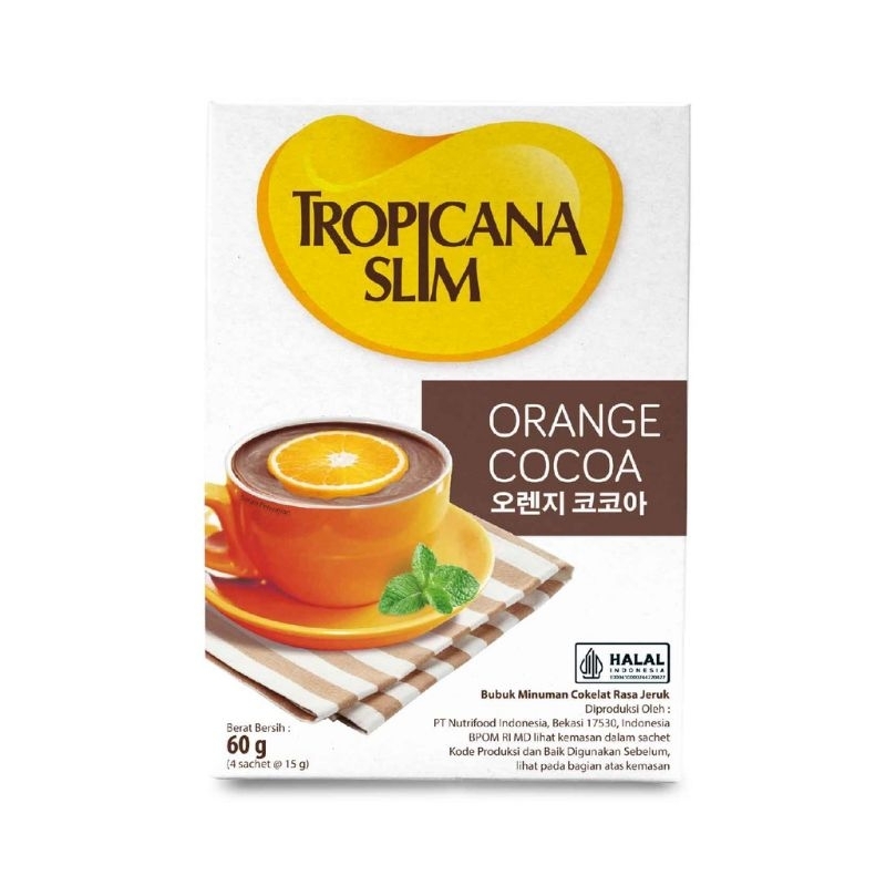 

NEW! TROPICANA SLIM ORANGE COCOA MINUMAN COKELAT JERUK 60GR 1BOX ISI 4PCS BEBAS GULA SEGAR COKLAT