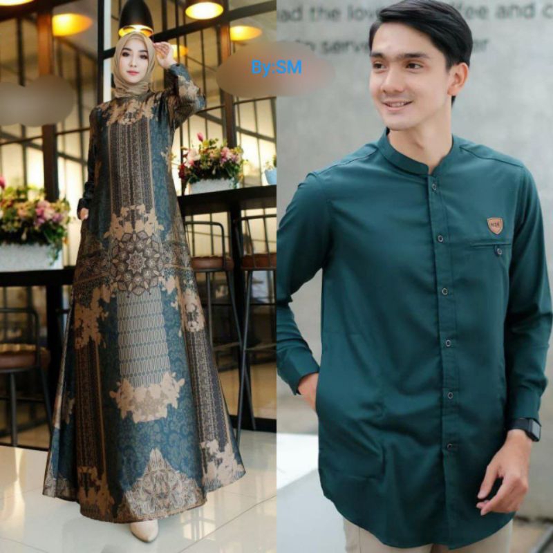 [SM] COUPLE NOVIA DRESS BUSANA MUSLIM COUPLE SARIMBIT LEBARAN KONDANGAN HAJATAN WARNA HIJAU BOTOL/CO