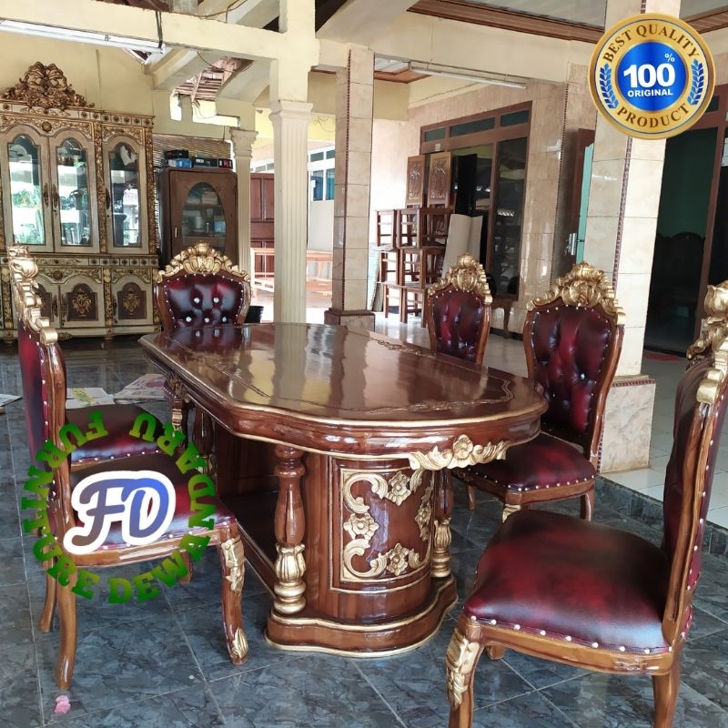 set meja makan Ganesha jati Jepara 6 kursi