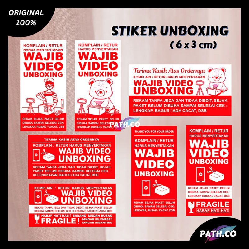100 Pcs Sticker | Stiker Online Shop Wajib Rekam Video Unboxing Fragile Ukuran 3cm x 6cm ( 3 x 6 cm 