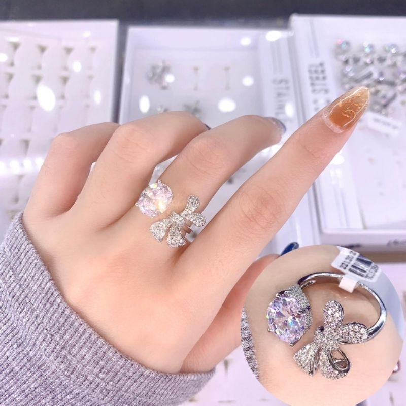 Cincin Premium Silver925 Perak Mata kilau Free size model Udjust Ring zircone Premium Quality Anti karat anti alergi cs05