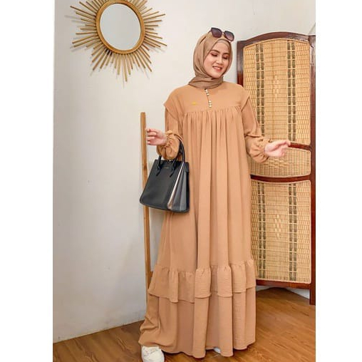 Kayla Gamis Cringkel Premium Jumbo Terbaru Fit XL - L Aplikasi Renda / Baju Kondangan Wanita Kekinian 2023 / Dress Lebaran / Gaun Cantik / Fashion Vintage / Outfit Muslimah