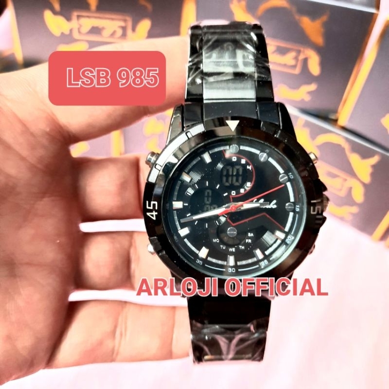 Jam tangan pria Lasebo Rantai LSB-985 Double time Original anti air