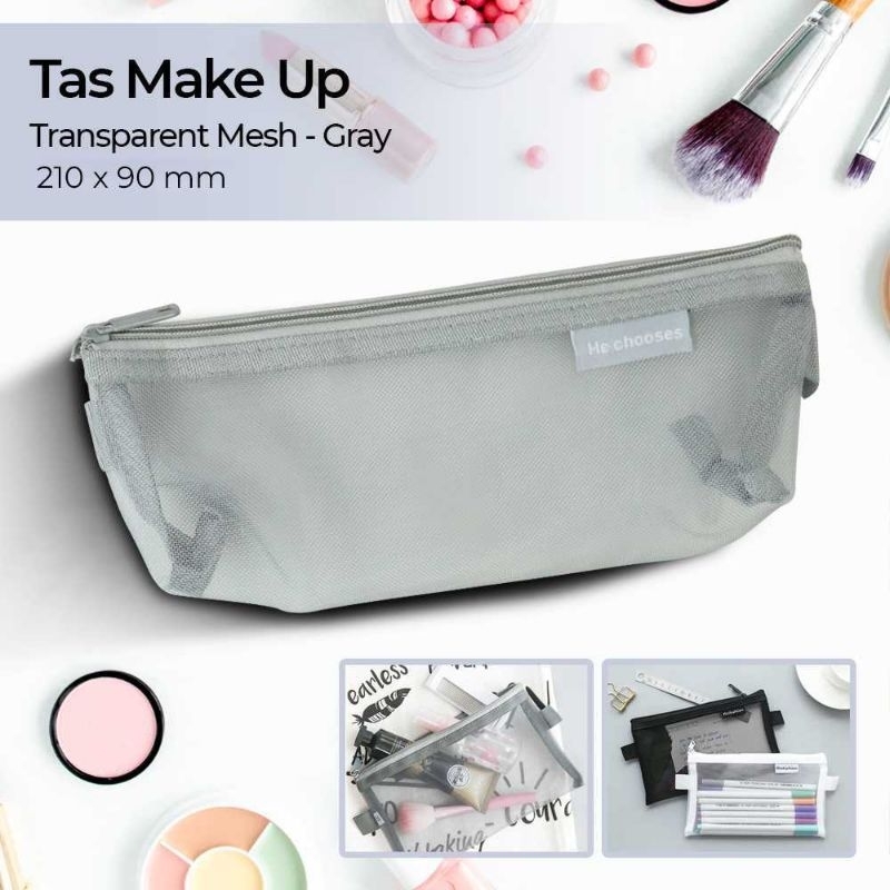 He Chooses Tas Penyimpanan Pouch Make Up Kosmetik Transparent Mesh Triangle