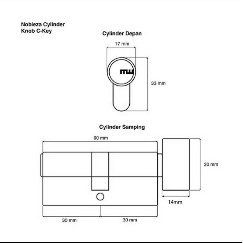 Silinder knop anak kunci pintu besar 60mm Sorento