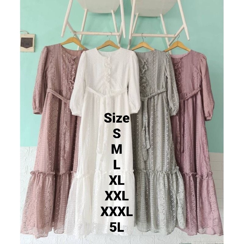 Dress brukat zizara  M L XL XXL XXXL 5L, gamis brukat jumbo