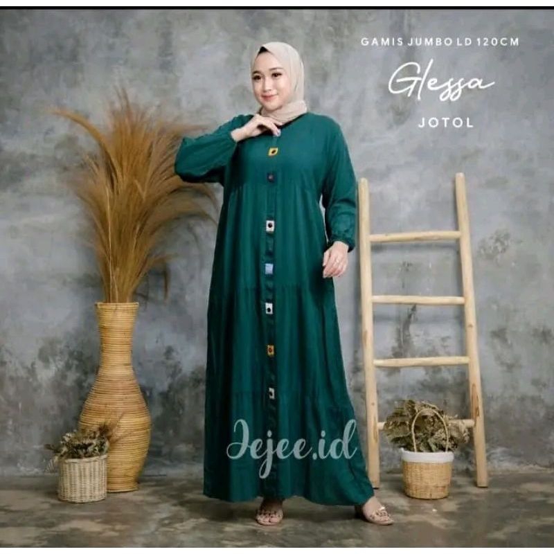 [BISA COD] Glessa midi dress terbaru/mididressusun kancing pelangi viral/Gamis rayon terlaris