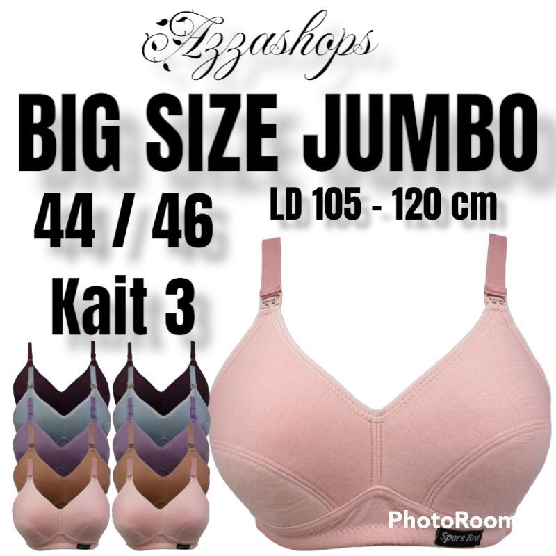 1 lusin sport bra jumbo kait 3 tanpa kawat tanpa busa big size termurah | bh sport bahan katun cup besar size 44, 46