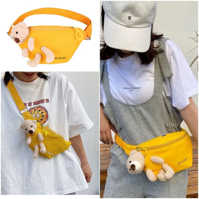 Tas Totebag Beruang Gemoy dan Tas Pinggang Boneka Beruang Lucu Tote Bag Waistbag