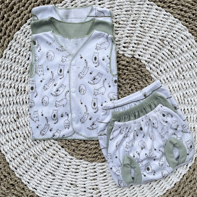 3 PCS Baju Lengan Kutung + Celana Pop Bayi Bayi Atasan Bayi Baju Newborn Baju Bayi Baru Lahir Gift Bayi Hadiah Lahiran Bayi ASYAM BABY