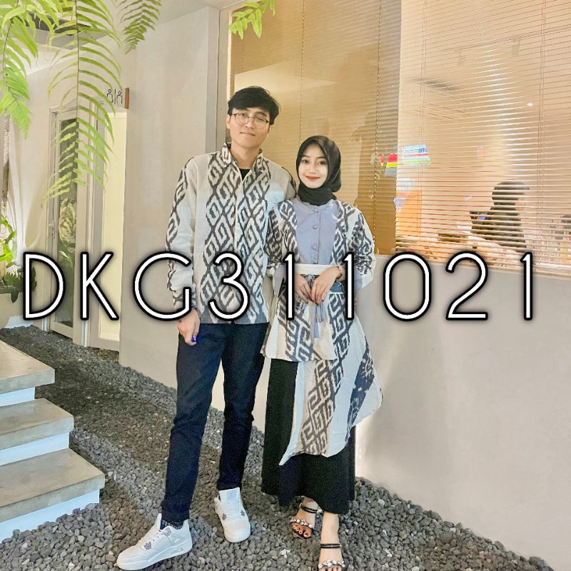 [Ready Stock] Set couple tenun tunik marwa, kemeja white gray