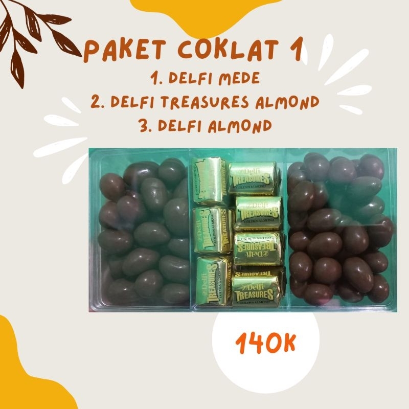 

Paket Coklat 1 (delfi almond, treasures almond,delfi mede) | toples sekat 3