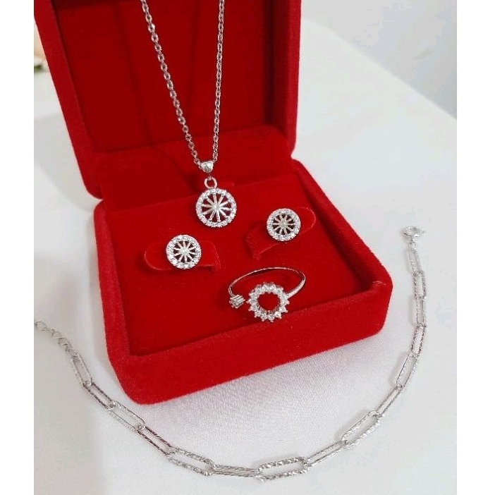 Perhiasan Set Perak Asli 925 Lapis Emas Putih - Anti Karat - Perhiasan Wanita