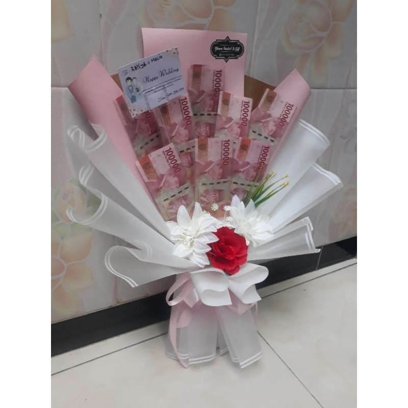 Money Bouqet Asli Buket Uang Hadiah Ultah Wedding Free Kartu Ucapan