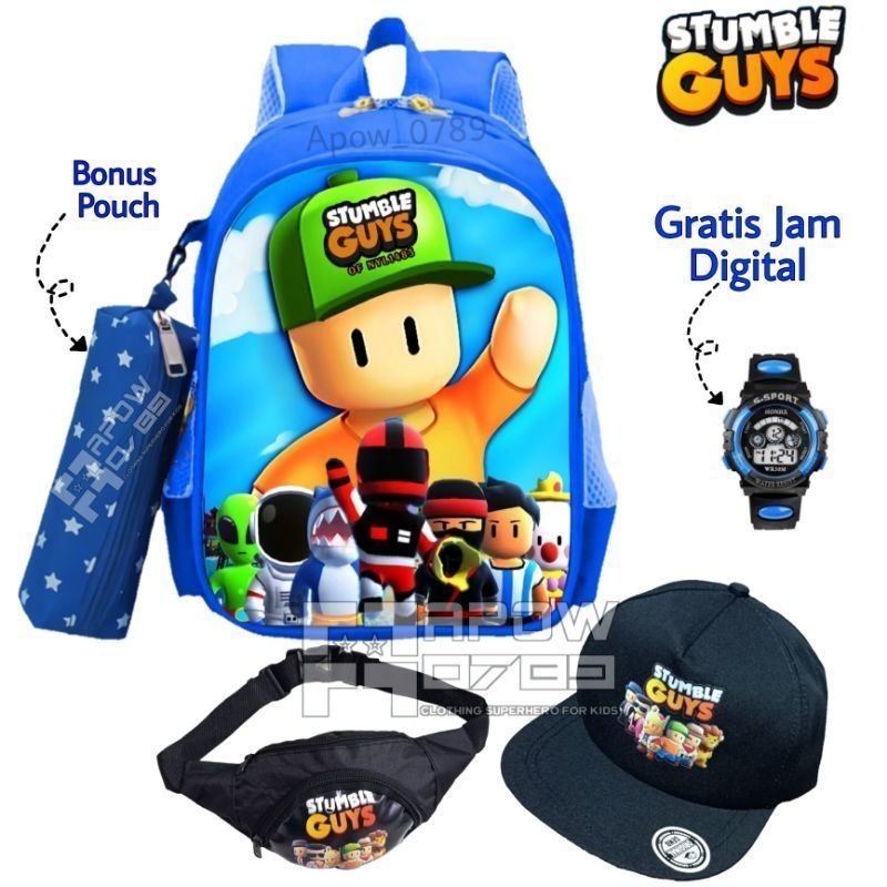 Paket Hemat 5in1 Tas Ransel Anak Laki-laki Tas Sekolah anak TK SD Free Pouch Tas Waistbag Topi Dan Jam Tangan