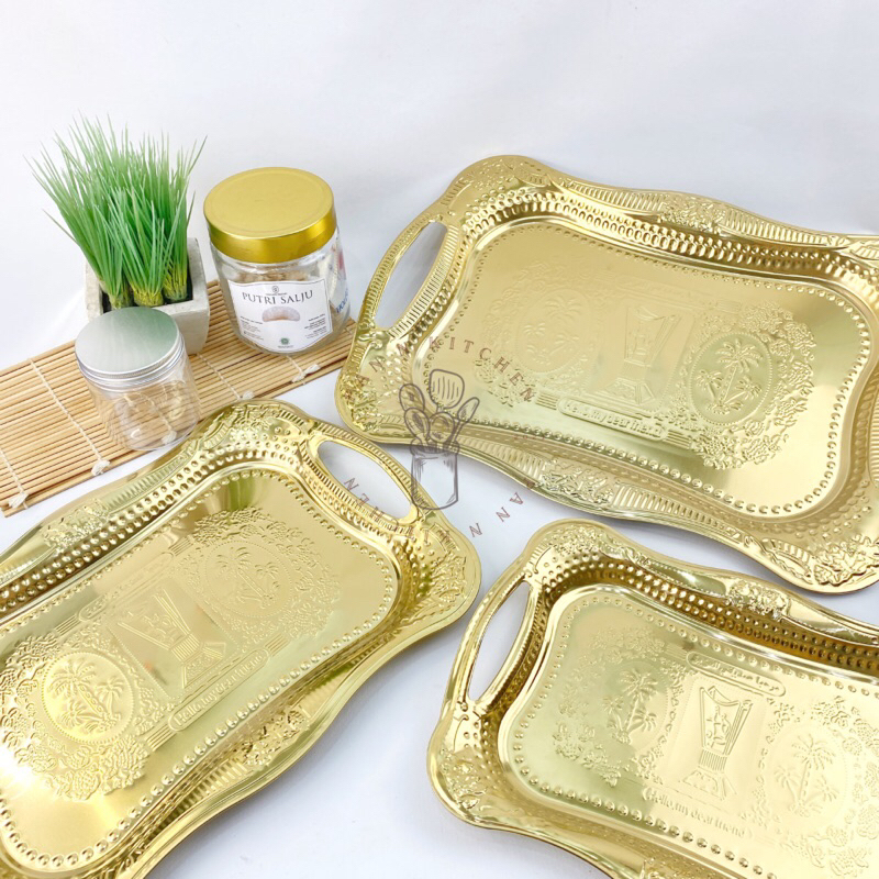 Nampan/ Baki Arab Emas / Baki Stainless Steel Emas Kuning/ Baki Penyaji India Arab Timur Tengah/ Bak