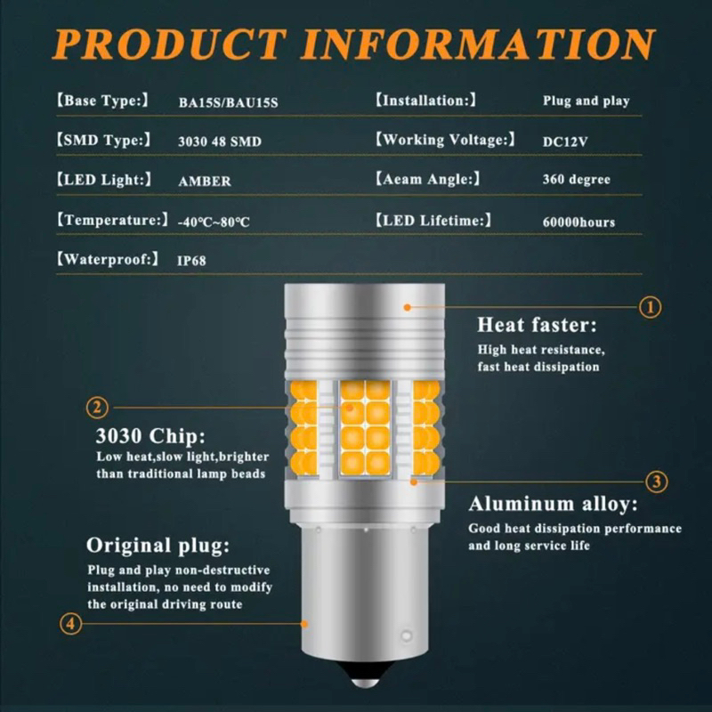 Lampu Led Sein Mobil HI POWER Build In Cooling Fan Chip 3030 - 48 Mata Extreme Bright