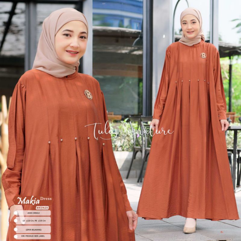 MAKIA DRESS BY TULUS SIGNATURE / GAMIS POLOS LINEN CRINKLE PREMIUM MUSLIMAH / Dress wanita ld110