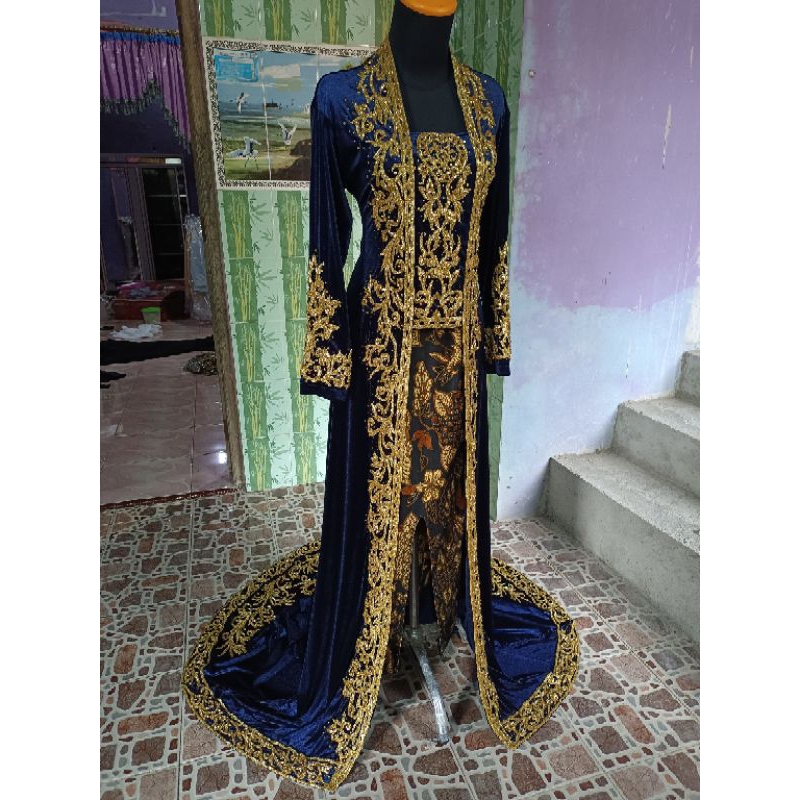 kebaya bludru pengantin navy payet gold/kebaya pengantin payet jepang