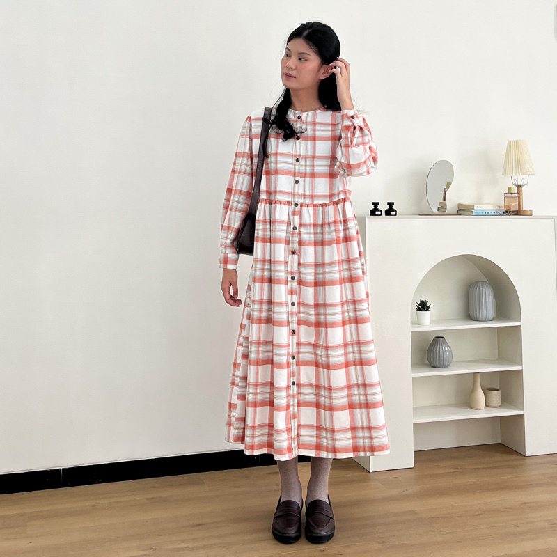 Adria Midi Dress | Dress midi berbahan flanel | dress korea