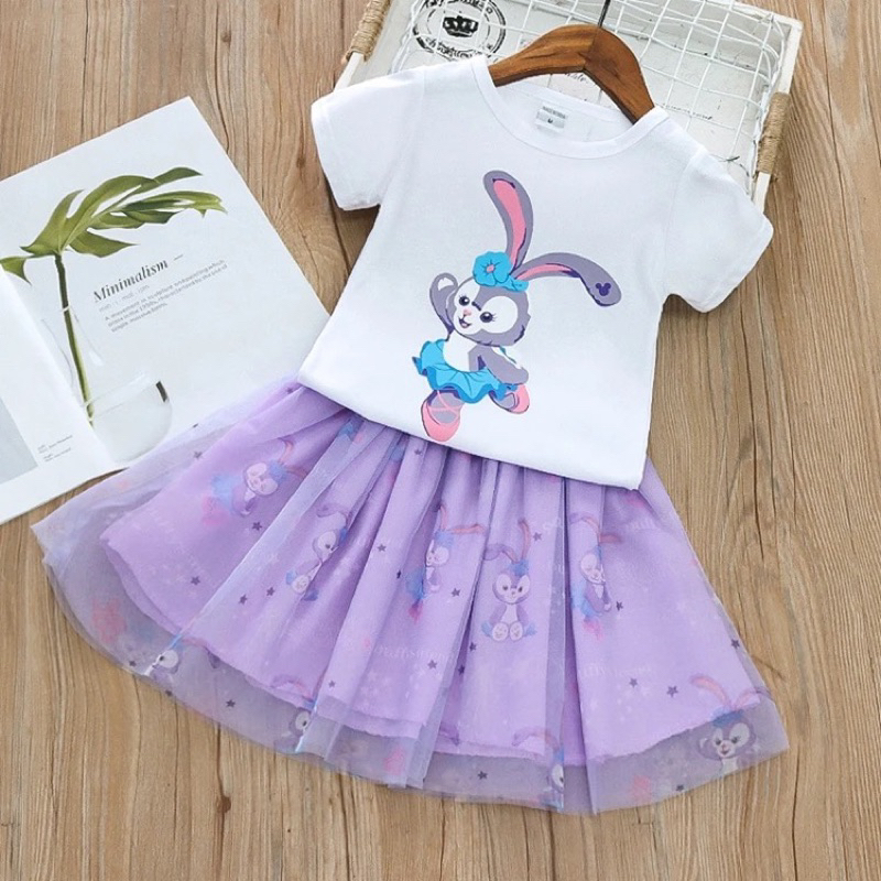 Dress Anak Setelan dengan Rok tutu dan Tshirt Premium Quality Setelan Anak Perempuan Korean Look Rok Tutu Anak Gambar Stella Ungu