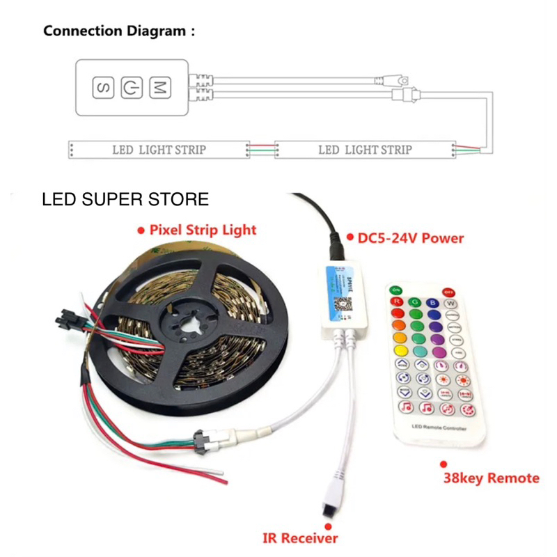 Controller musik SP611e, remote bluetooth dan musik untuk LED WS2811 dan WS2812B