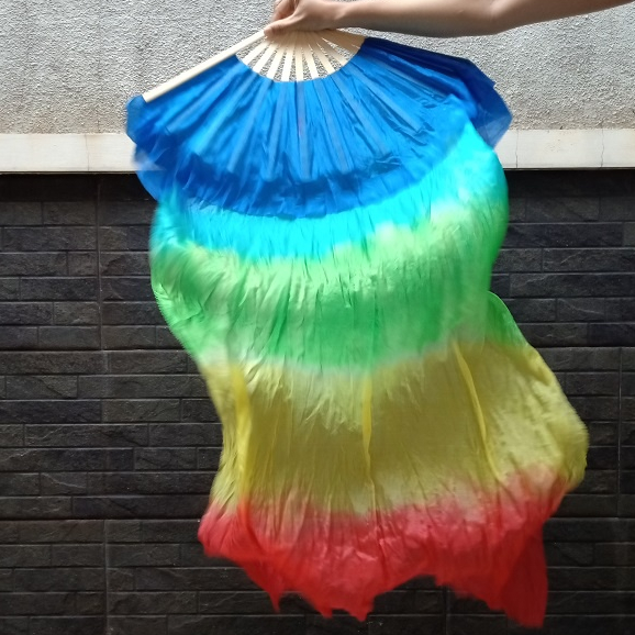 Kipas Tangan Anak Bambu Sutra Cina Panjang 120 cm Aksesoris Nari Alat Tari Props Tamborine Gereja Belly Dance Tamborin