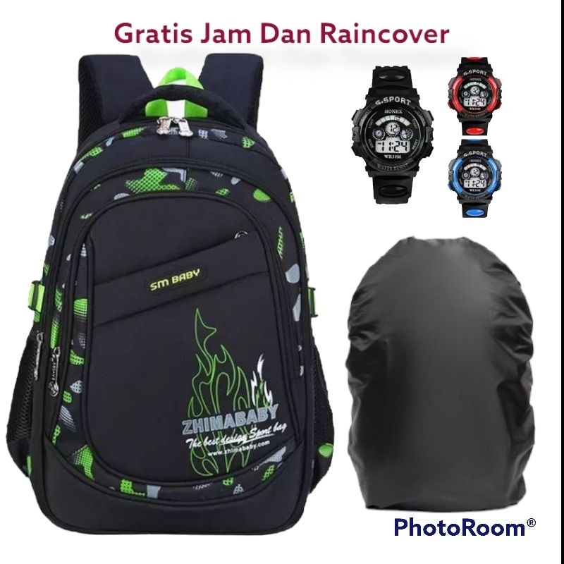 Tas Ransel Zhimababy Tas Sekolah SD SMP anak Laki laki Gratis Jam Tangan Dan Raincover