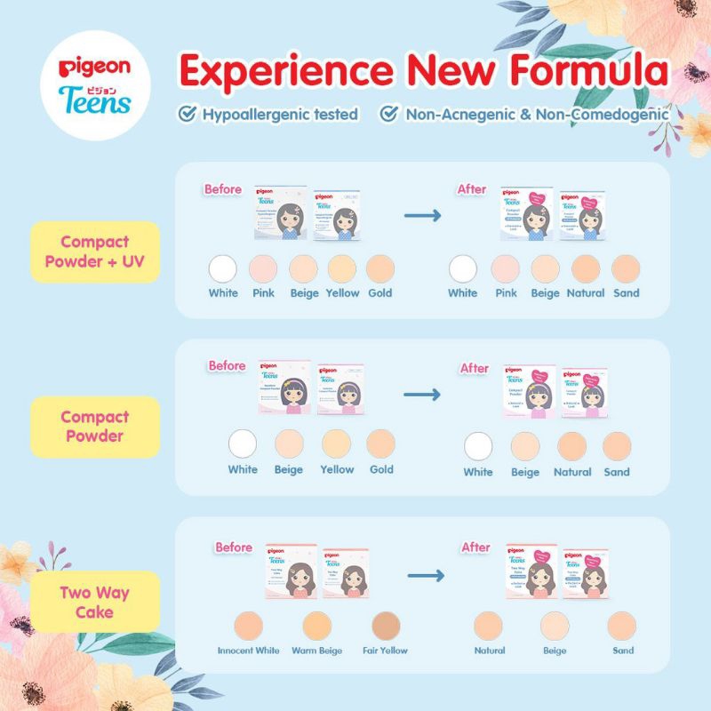 PIGEON TEENS COMPACT POWDER + UV PROTECTION / NATURAL LOOK 14g/ BEDAK PADAT PIGEON TEENS