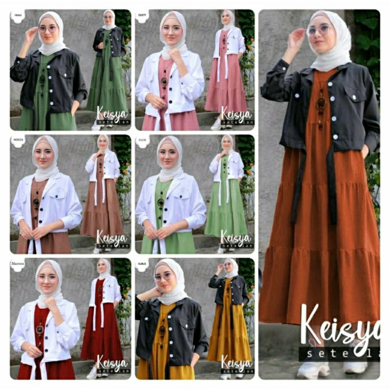 Baju Gamis Wanita Remaja Modern Terbaru 2022 Set Cardi Keisha Model Elegan Tren Kekinian Kondangan M