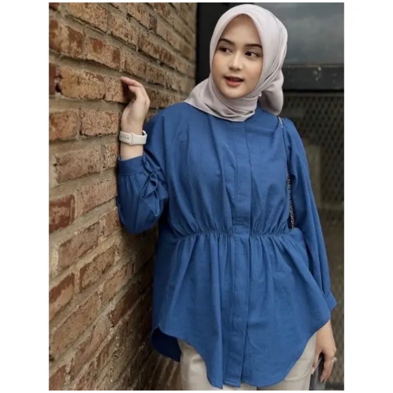 Alya Linen Shirt - Kemeja wanita Kerut depan