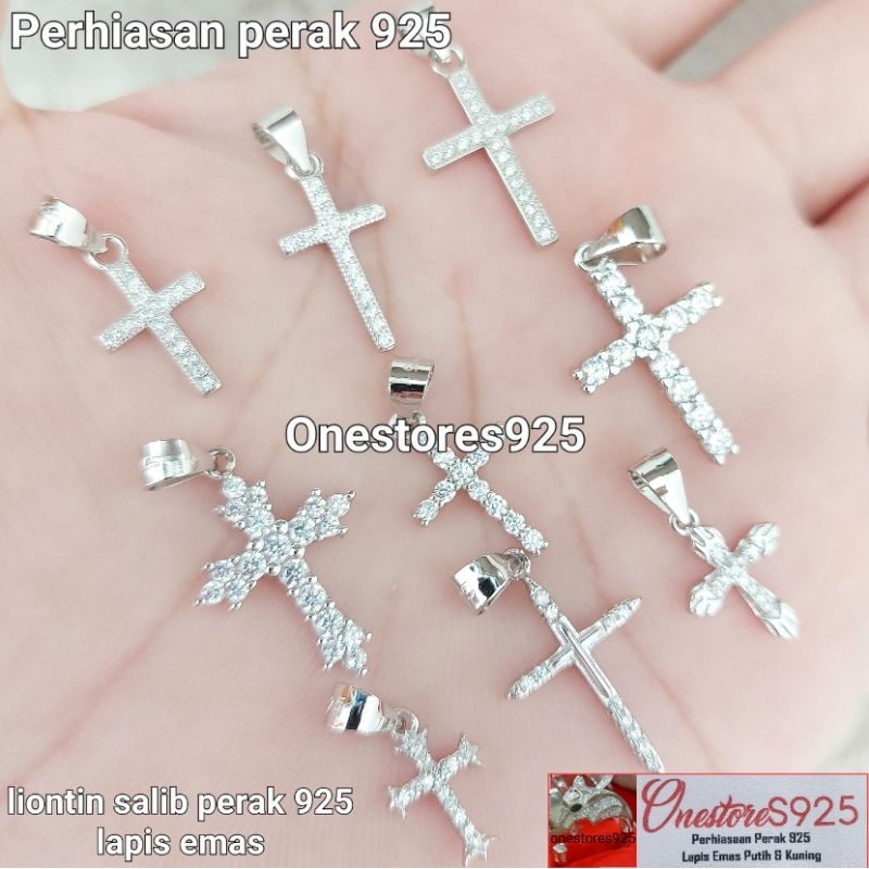 Liontin Salib Perak 925 Silver Asli Lapis Emas Putih