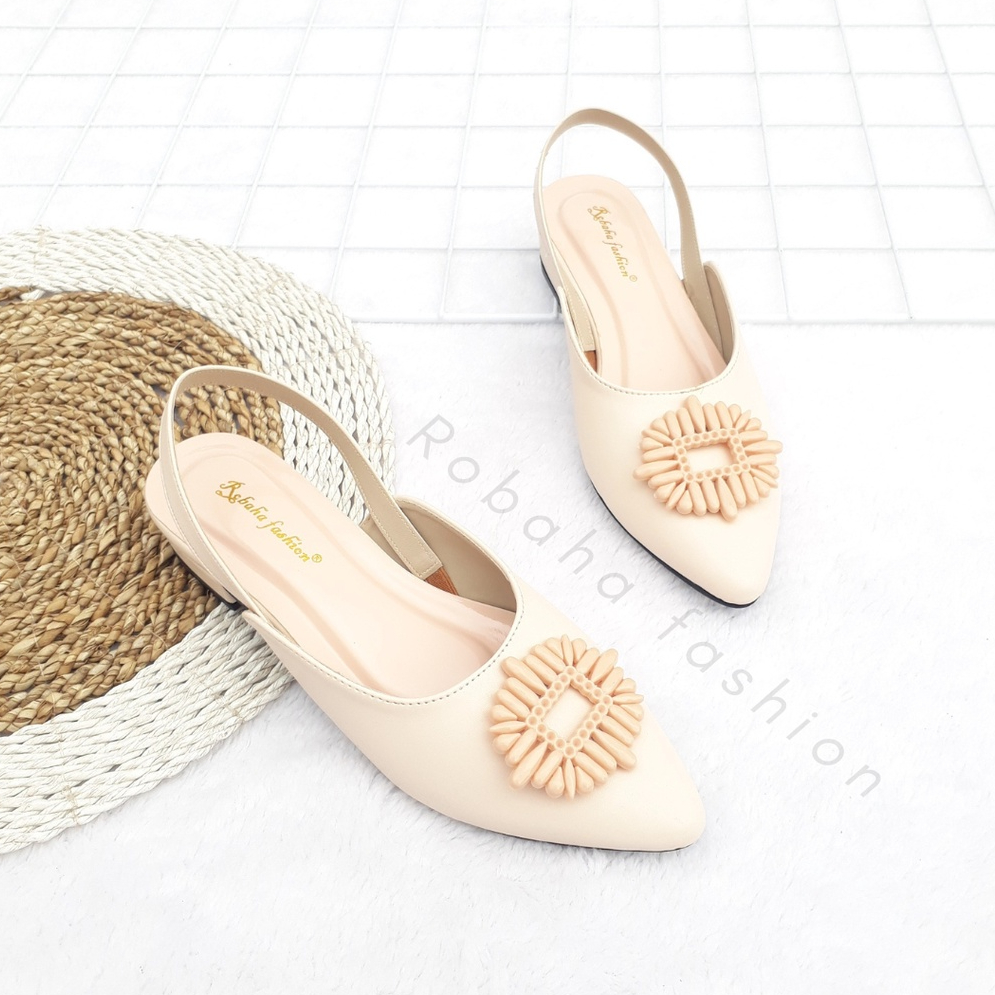 Sepatu Kerja Sandal Wanita Hak Heels 3cm Tali Belakang RB-01/Bustong Selop Chunky Mules Pansus Slip-