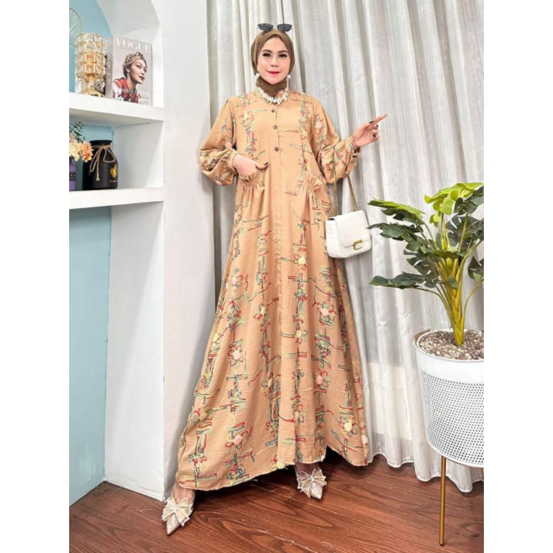 Gamis pompom saku // gamis airflow cringkel