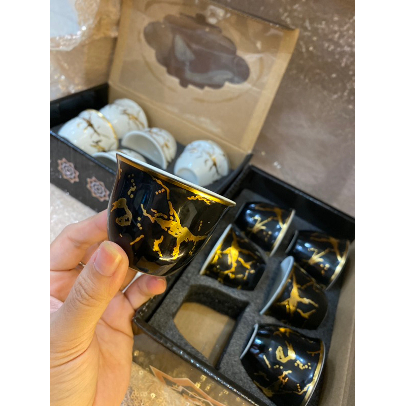 CUCING MOTIF ARABIC MARBLE / CUP ESPRESSO / SYAHI / GAHWA / CANGKIR SET ISI 6