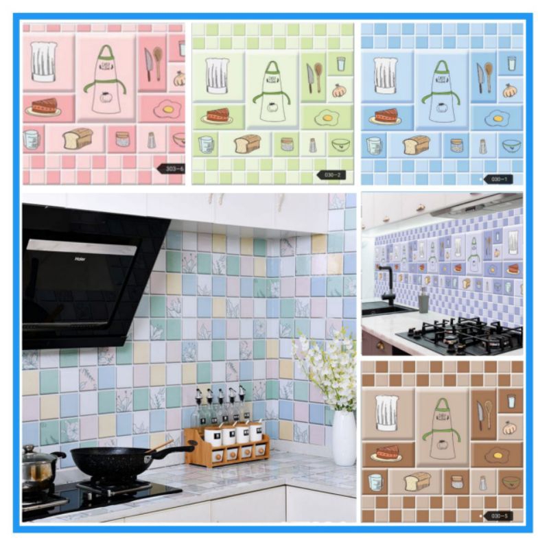 WALL STICKER DAPUR ANTI AIR / STIKER DINDING MINYAK 60 CM X 5M / UNGU / BIRU / PINK