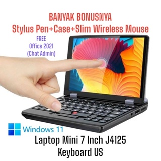 Laptop Mini W7 12/256GB 7” J4125 Touch Keyboard US Windows 11 + Stylus Pen + Case + Slim Mouse
