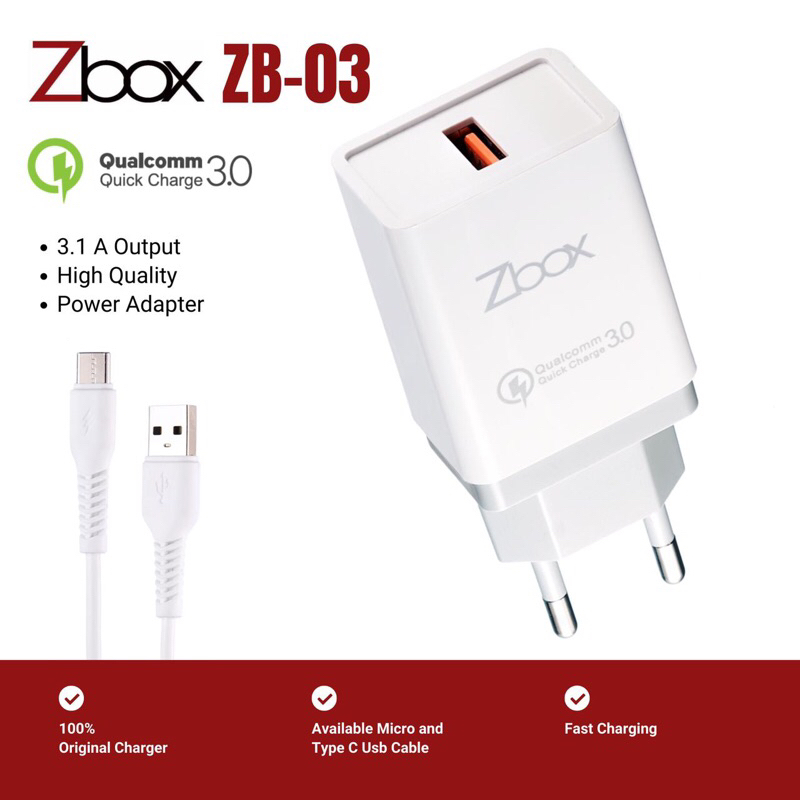 Charger Zbox ZB-03 3A Qualcomm (Support Fast Charging)