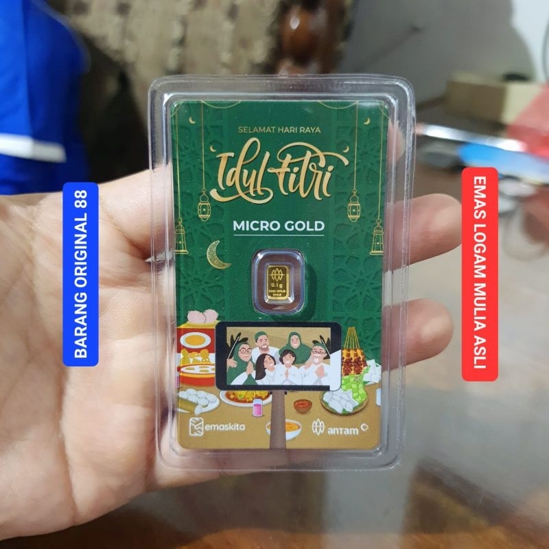 HADIAH LEBARAN KADO UCAPAN SELAMAT IDUL FITRI EMAS 0.1 GRAM ANTAM 0,1 LOGAM MULIA HARTADINATA GAMBAR