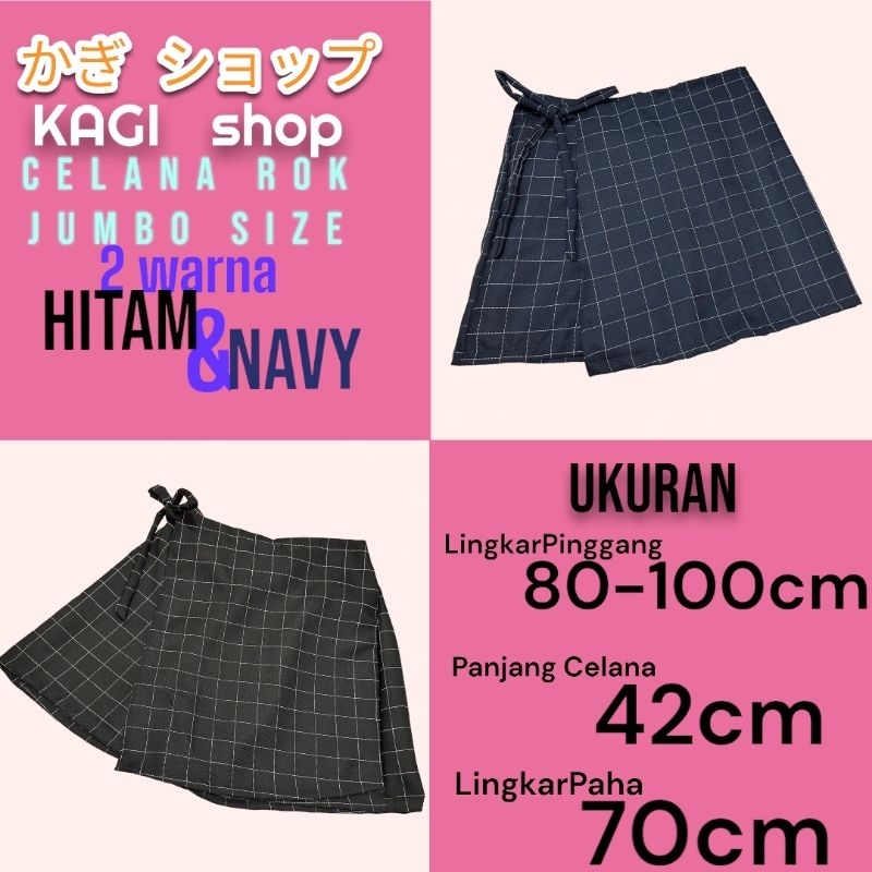 Celana Rok Korean kotak-kotak ukuran JUMBO warna hitam dan navy bahan tebal antibegah belakang karet