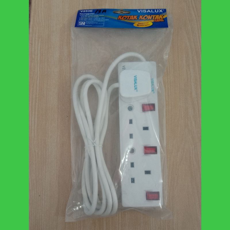 kotak kontak kabel visalux v253e / ext kabel 2,5meter/cok papan listrik